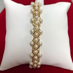 Napier signed gold-tone pearl bracelet